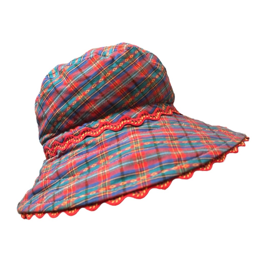 Eric Javits Plaid Bucket Hat Wide Brim Quilted Sun Hat Cottagecore NWT 1993 Vtg